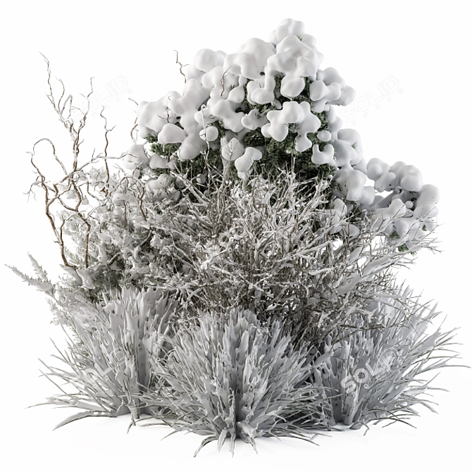 Snowy Dried Plant Bush - Set of 60 3D model image 1