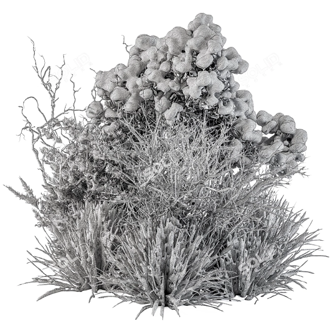 Snowy Dried Plant Bush - Set of 60 3D model image 5