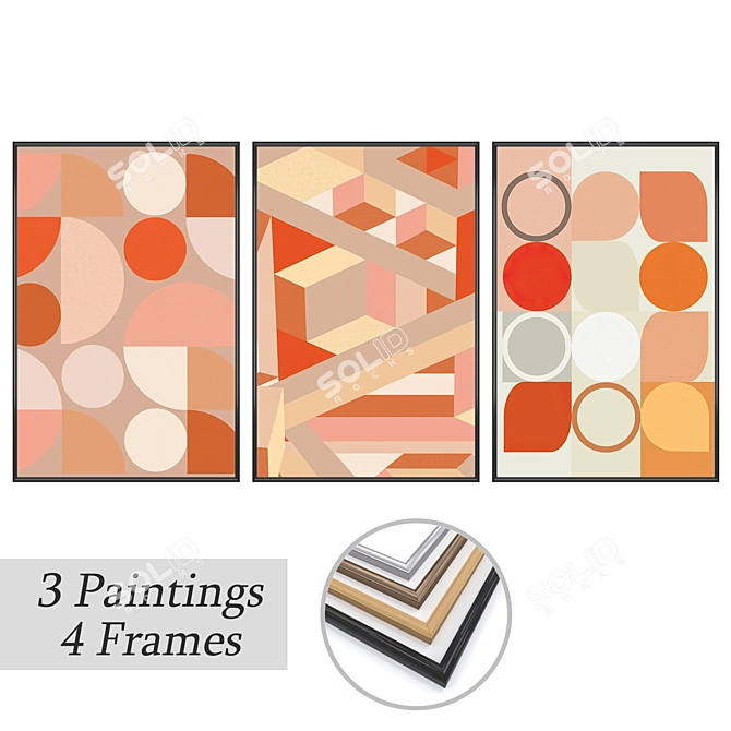 Elegant Wall Art Set with Frame Options 3D model image 1