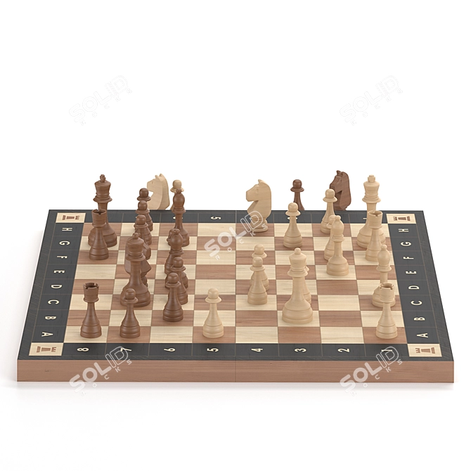 Classic Wooden Chess Set - 40x40cm 3D model image 1