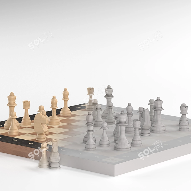 Classic Wooden Chess Set - 40x40cm 3D model image 5