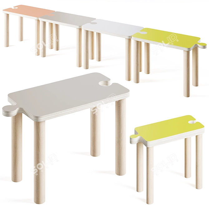 Playful Kids Puzzle Table & Bench Set 3D model image 3