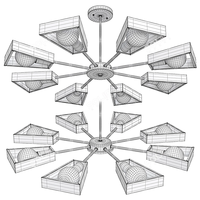 Nordic Wooden Sputnik Chandelier 3D model image 1