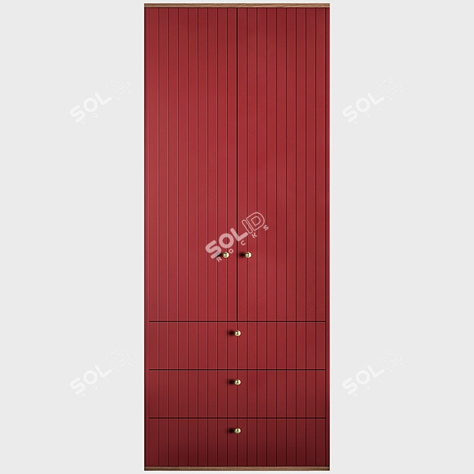 Modern Oak Wardrobe with Engraving 3D model image 2