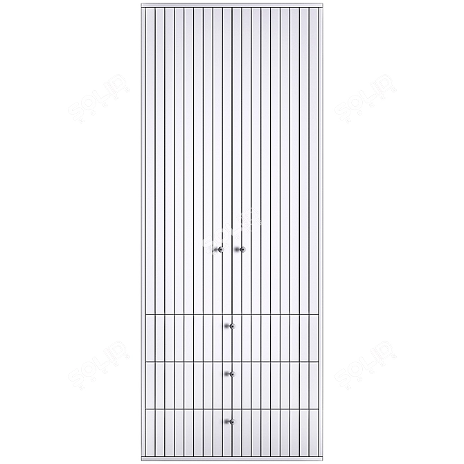 Modern Oak Wardrobe with Engraving 3D model image 3