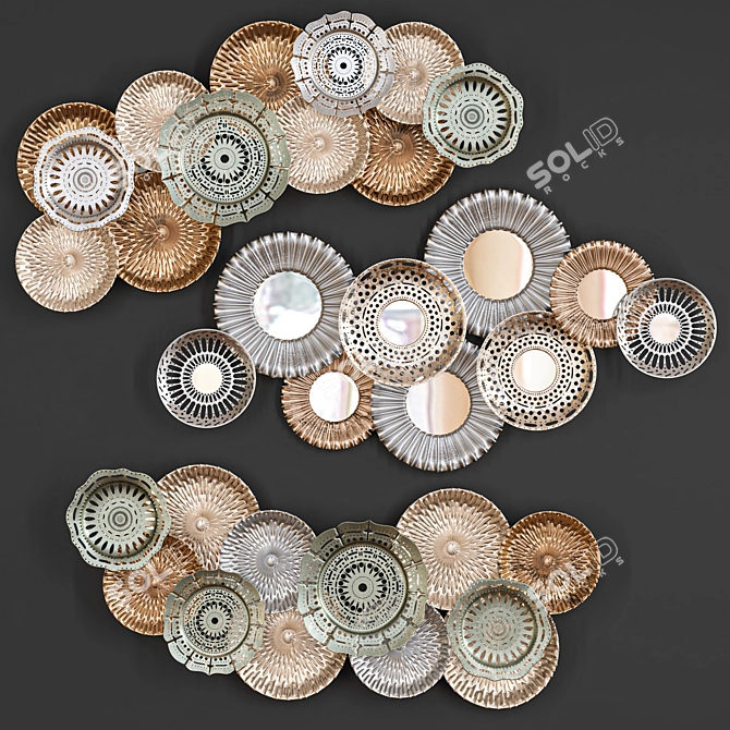 Alga Metal Wall Art: Stunning Openwork Wrinkle Mirror Design 3D model image 1