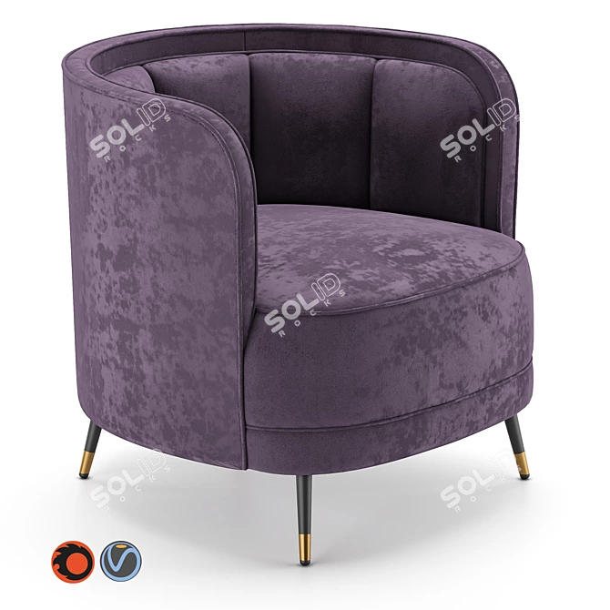 Gray Velvet Round Accent Chair 3D model image 1