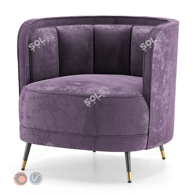 Gray Velvet Round Accent Chair 3D model image 2