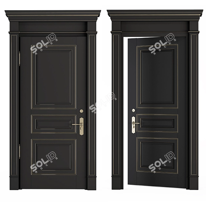 Elegant Black & Gold Door Set 3D model image 1