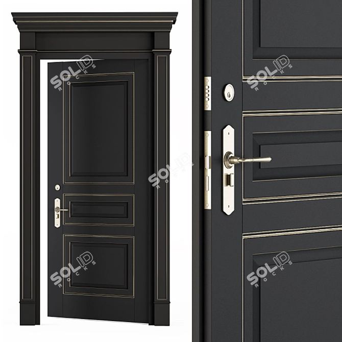 Elegant Black & Gold Door Set 3D model image 4