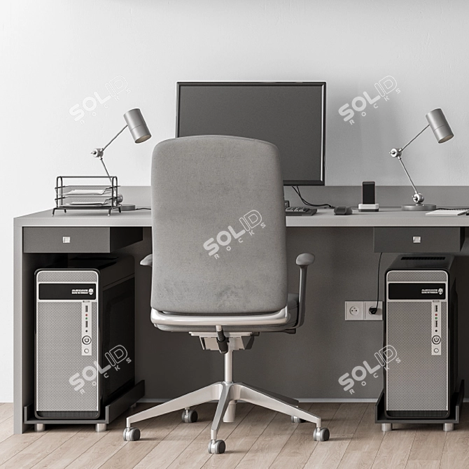 Brown & Black Employee Set - Office Furniture 3D model image 5