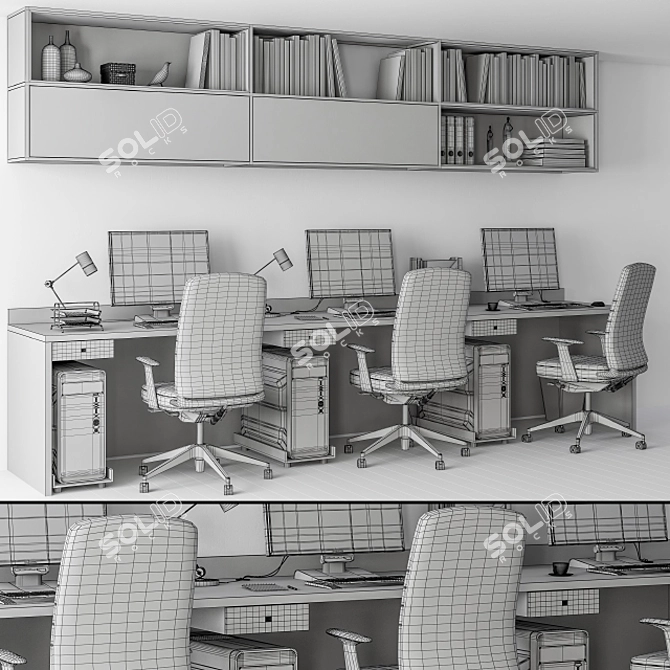 Brown & Black Employee Set - Office Furniture 3D model image 7