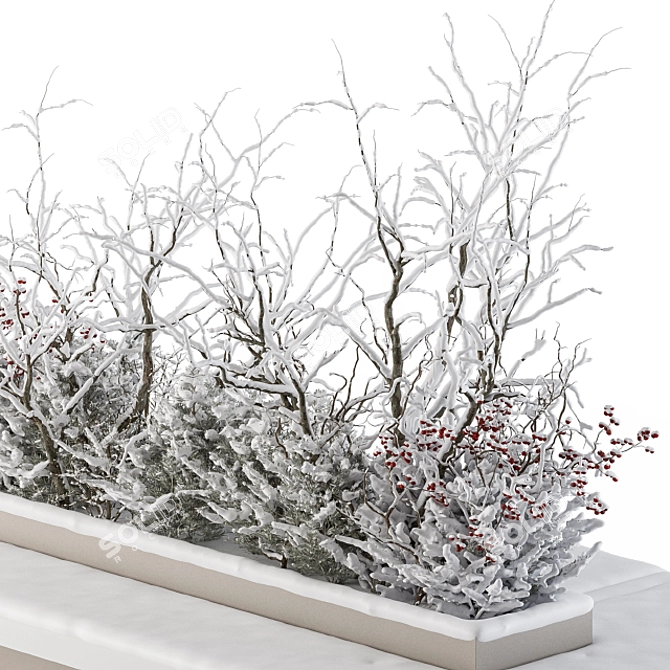 Snowy Urban Bench Set with Plants 3D model image 3