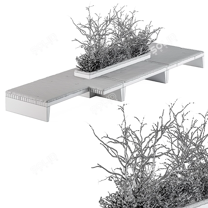 Snowy Urban Bench Set with Plants 3D model image 5