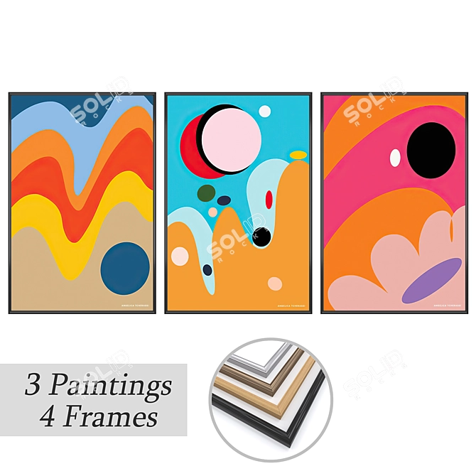 Elegant Trio: Set of 3 Paintings & 4 Framing Options 3D model image 1