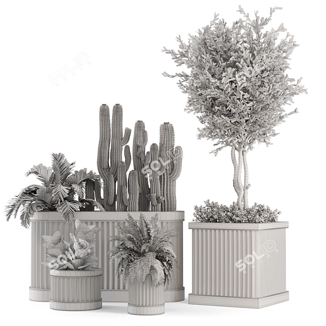 Wooden Pot Indoor Bush & Tree Set 3D model image 5