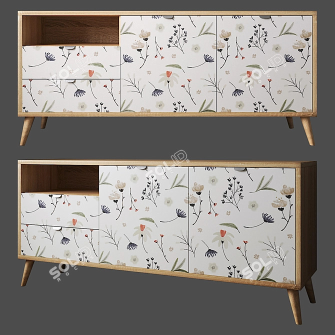 Smart Berber Low Chest of Drawers: Organize in Style 3D model image 1