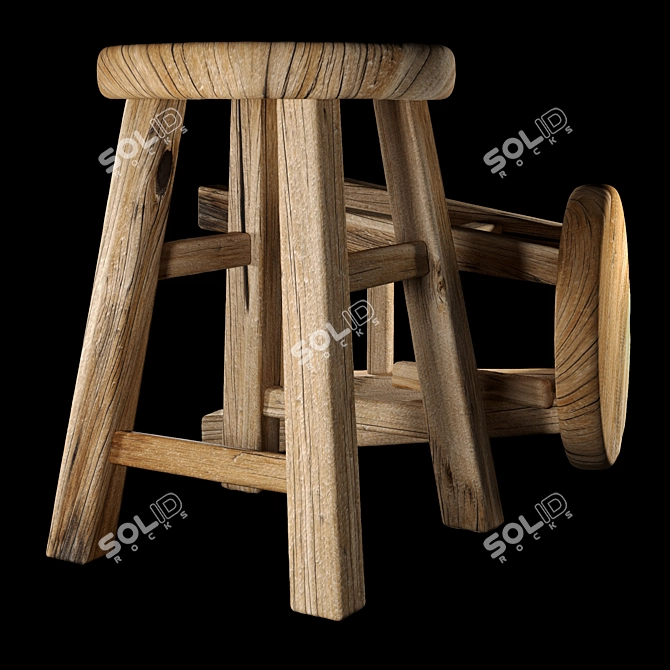 Rustic Wooden Stool 3D model image 1