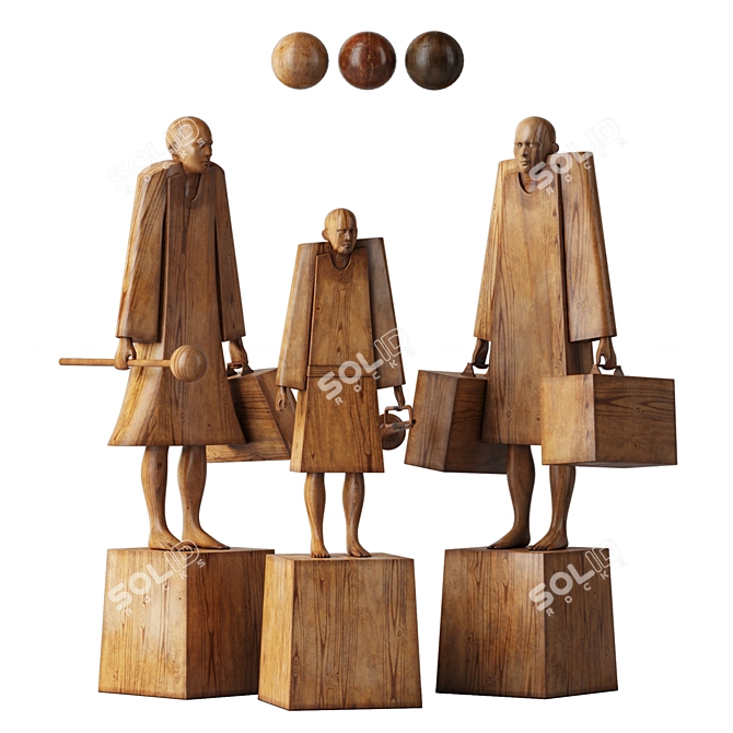 Wooden Family Sculptures 3D model image 1