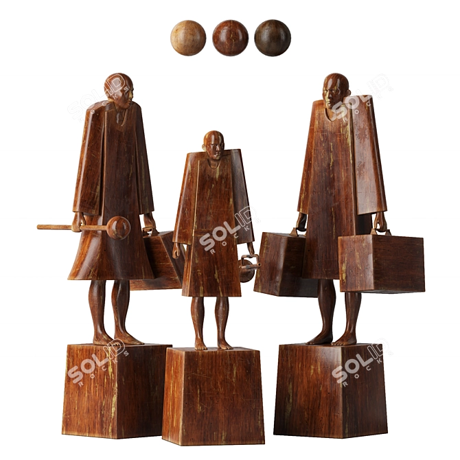 Wooden Family Sculptures 3D model image 2