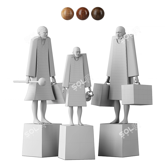 Wooden Family Sculptures 3D model image 4
