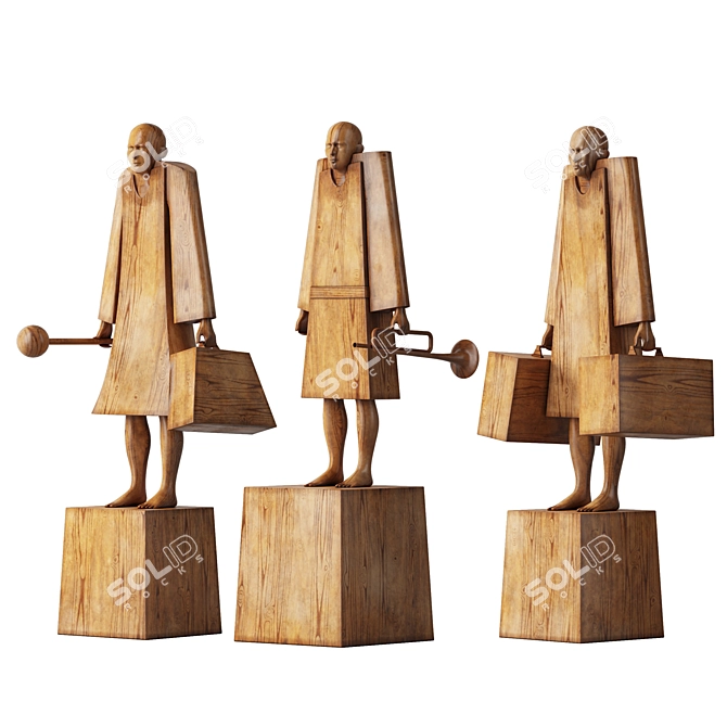 Wooden Family Sculptures 3D model image 6