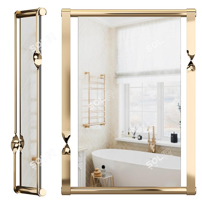 Golden Twisted Frame Midcentury Mirror 3D model image 1