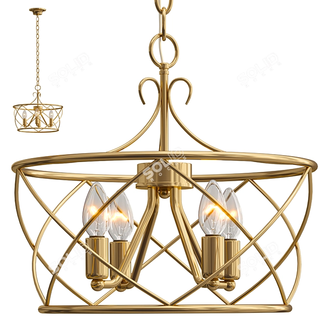 Modern Golden Drum Chandelier 3D model image 1