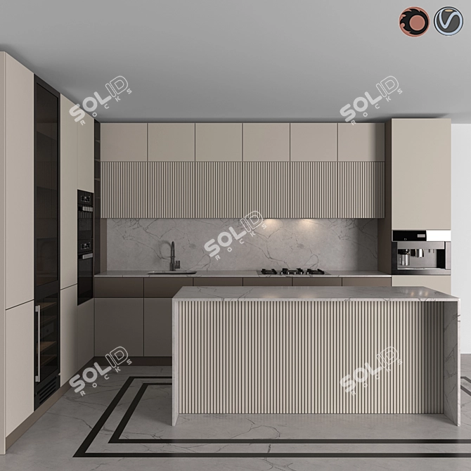 Modern Corner Kitchen Set with Appliances 3D model image 1