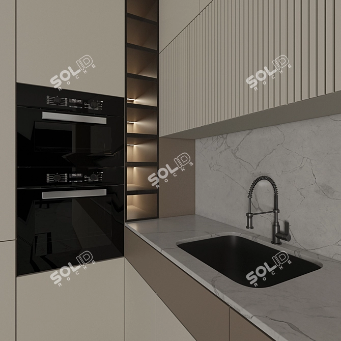 Modern Corner Kitchen Set with Appliances 3D model image 3