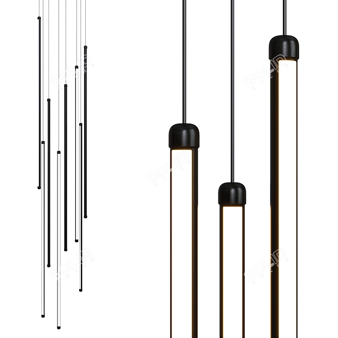 Modern Black Stair Chandelier | 8X Tubes 3D model image 3