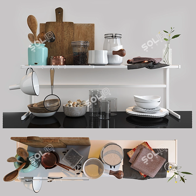  Rustic Wood Kitchen Accessories 3D model image 1