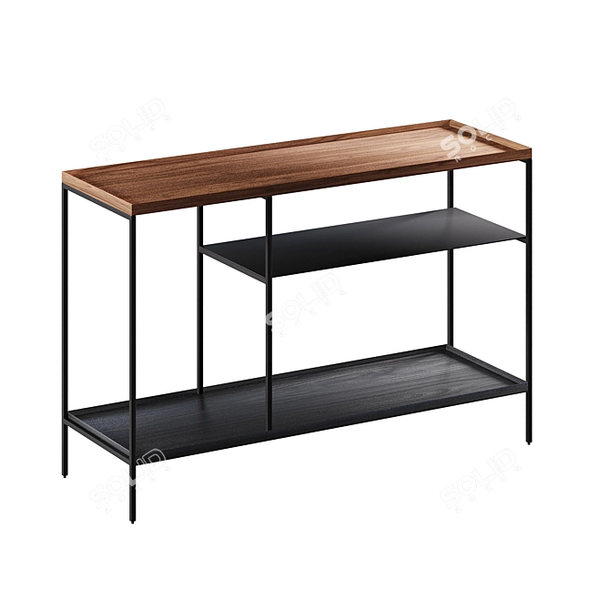 Industrial Chic Walnut Console 3D model image 1