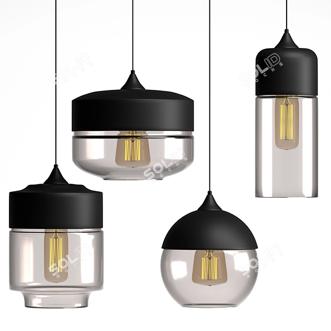 Modern Glass and Metal Suspension Pendant 3D model image 1
