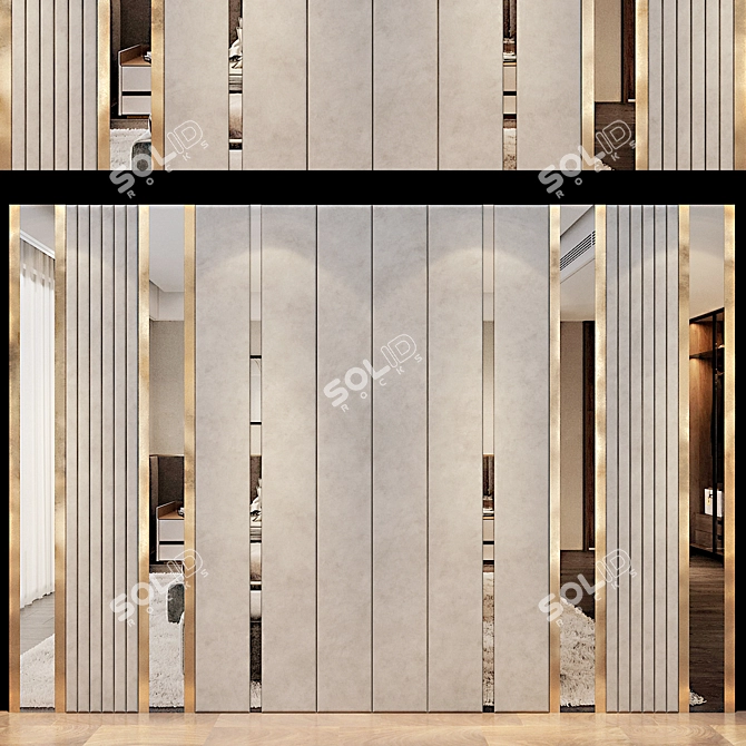 Elegant Wood & Metal Wall Panel 3D model image 1