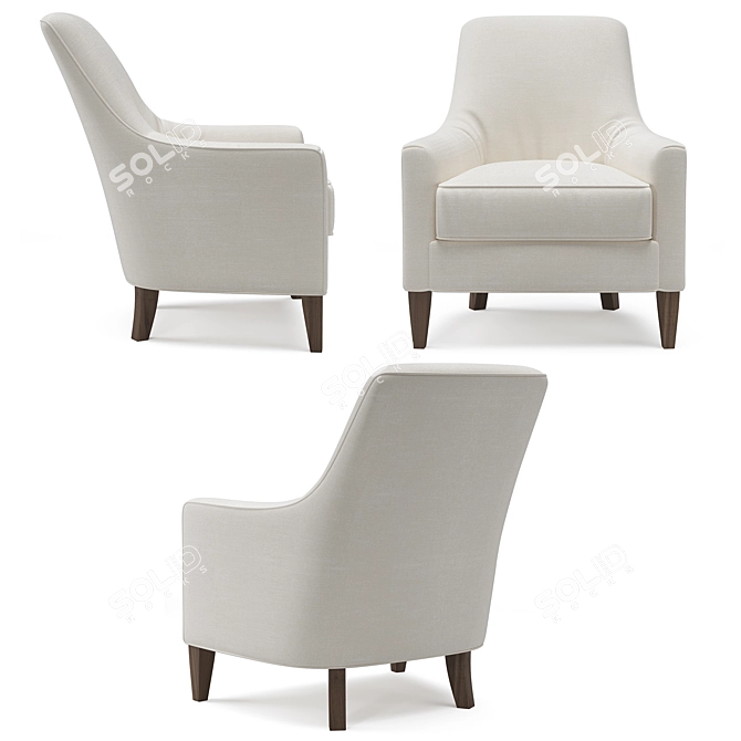 Elegant Talbot Armchair: White Fabric, Walnut Legs 3D model image 4