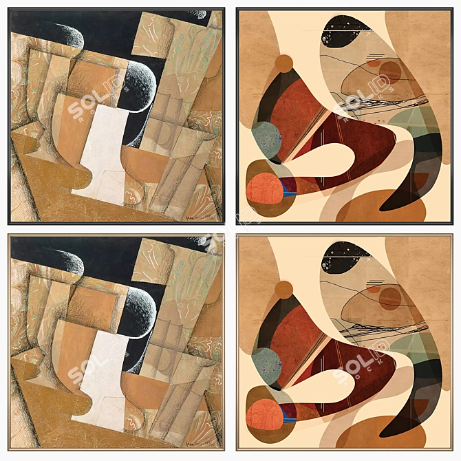 Artistic Delight: 2 Paintings with 4 Frame Options 3D model image 2