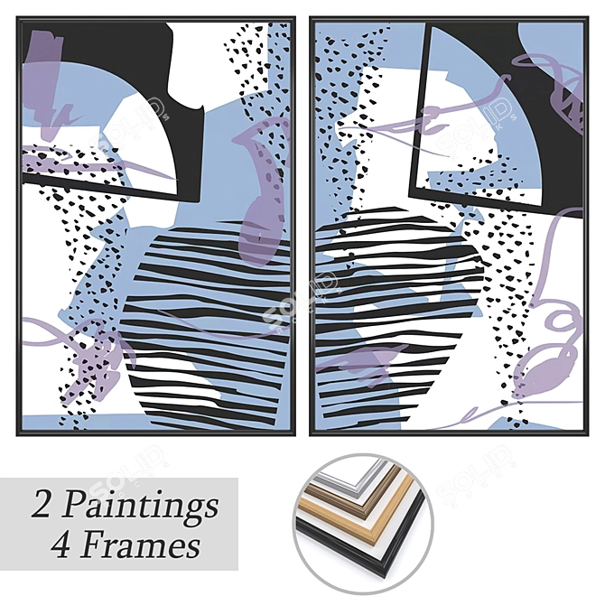 Elegant Art Set: Paintings & Frames 3D model image 1