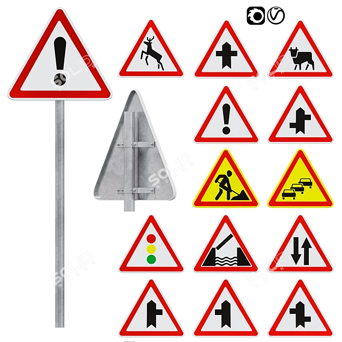 Warning Sign Set - 3 Pack 3D model image 1