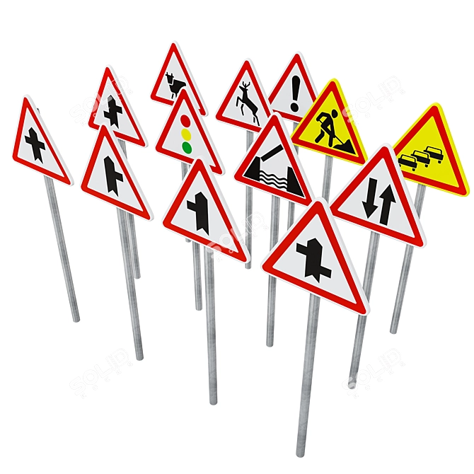 Warning Sign Set - 3 Pack 3D model image 3