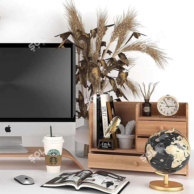 Elegant home office decor set 3D model image 2