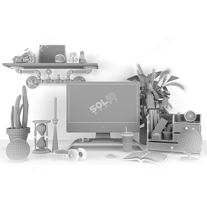 Elegant home office decor set 3D model image 4