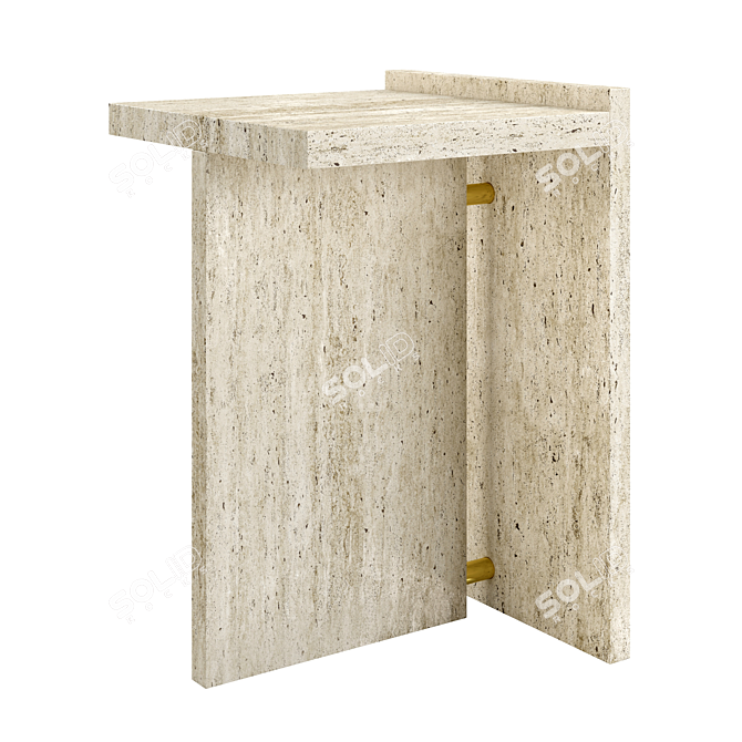 Travertine & Brass Segment Side Tables 3D model image 2