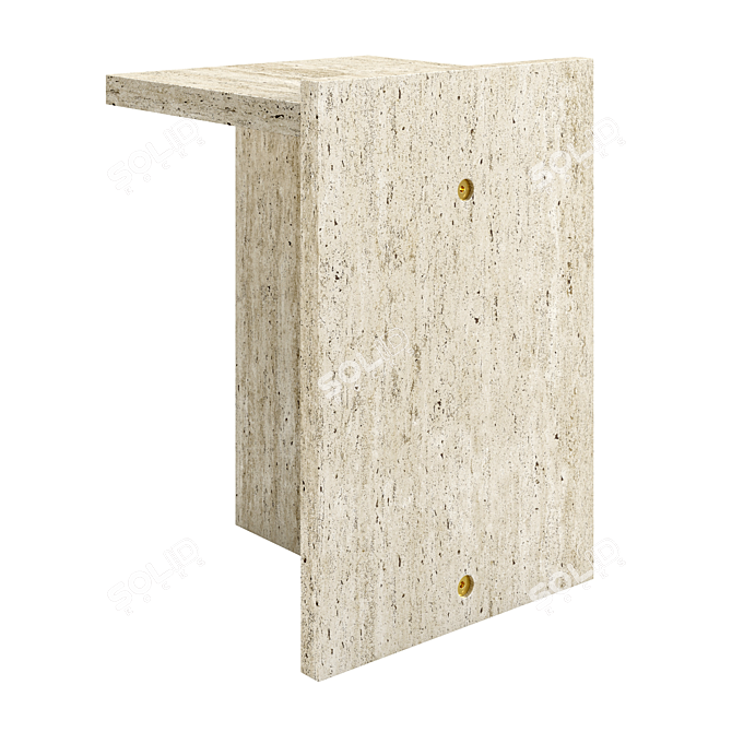 Travertine & Brass Segment Side Tables 3D model image 3