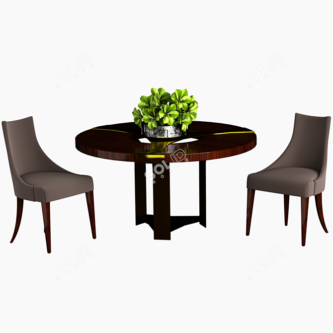 Halley Wood and Metal Dining Table 3D model image 2