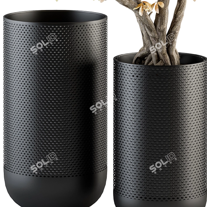 Title: Autumn Branch Bouquet in Black Vase 3D model image 3