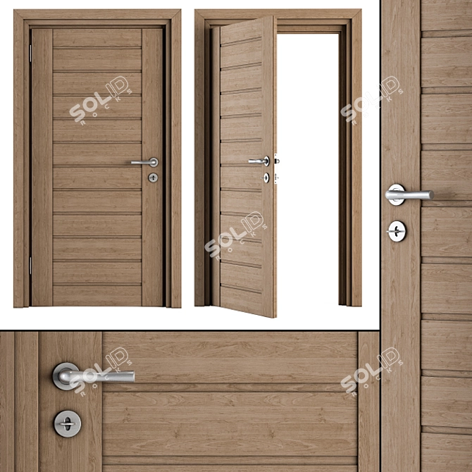 Modern Wood & Steel Door Set 3D model image 1