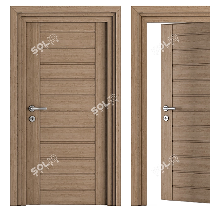 Modern Wood & Steel Door Set 3D model image 2