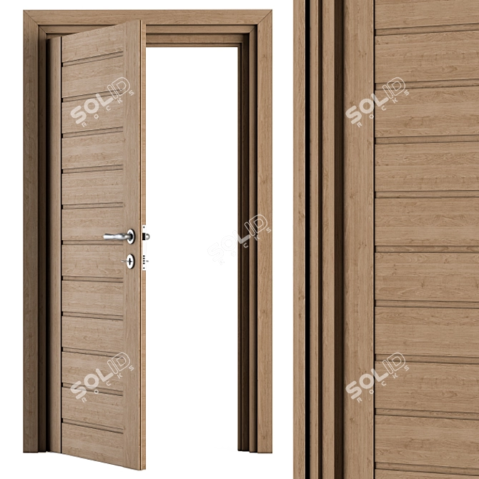 Modern Wood & Steel Door Set 3D model image 3