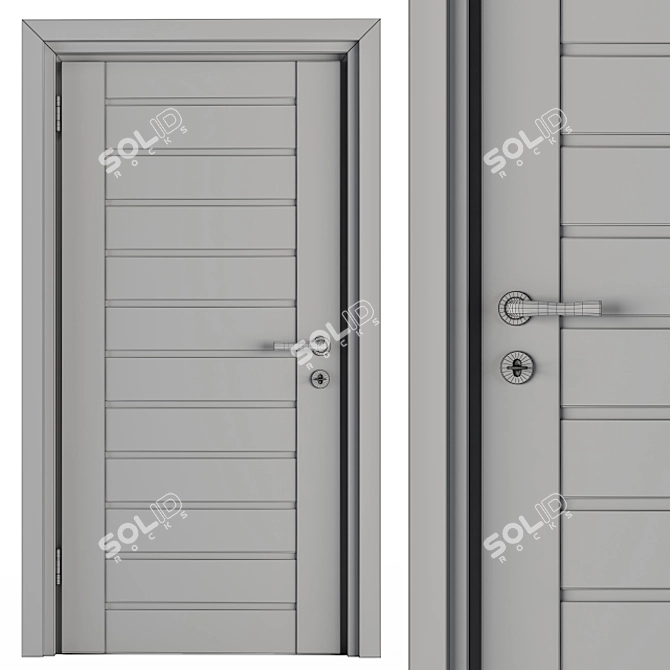 Modern Wood & Steel Door Set 3D model image 4